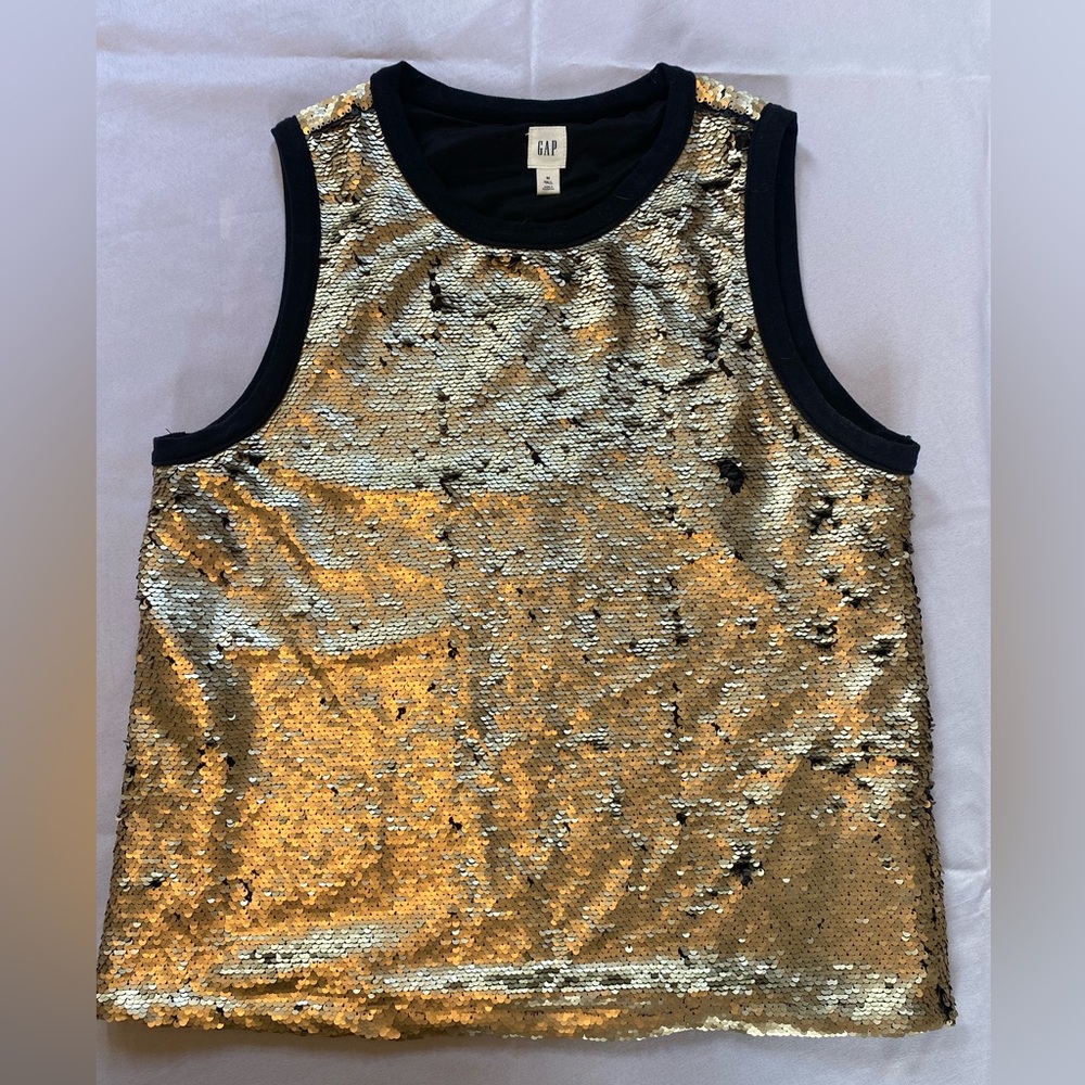 GAP Womens Tall Medium Gold Sequined Tank Top